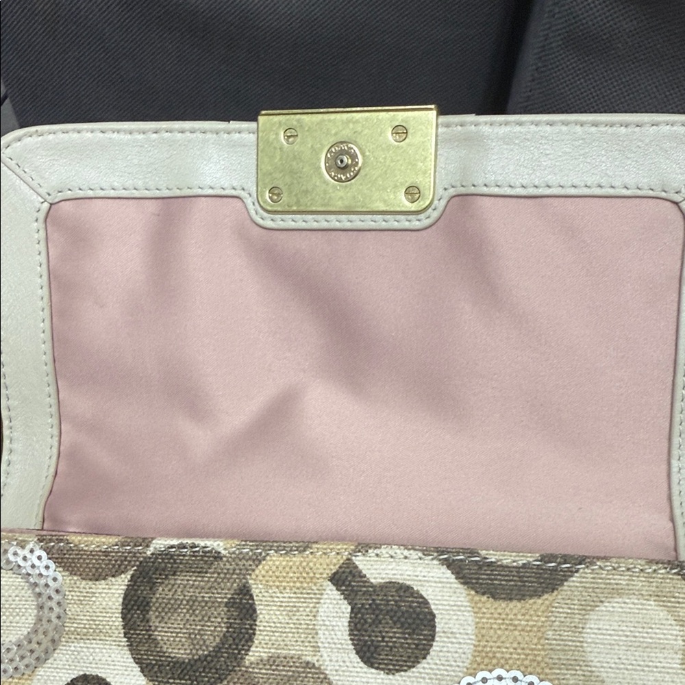 Coach Kristin Opt Art Brown Multicolor Patterned Wristlet Sequined Clutch - Picture 9 of 10